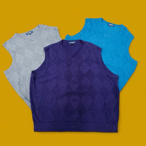 3 x Roundtree & Yorke Men Sweater Vest Lot XL Cotton V-Neck Blue Purple Grey